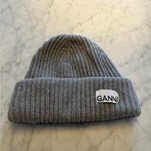 Ganni Oversized Wool Rib Knit Beanie - Paloma Melange